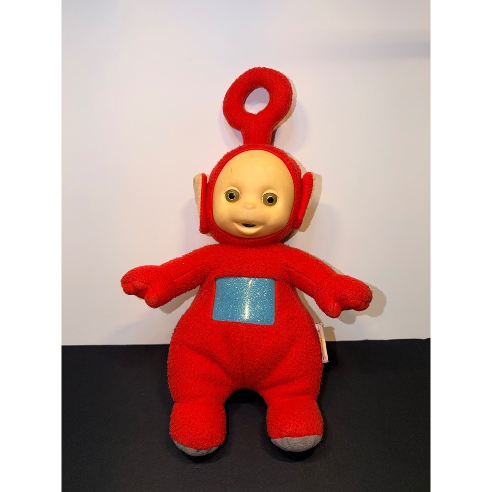 Vintage 98' Playskool Teletubbies Po Red Plush Toy 14" Glitter Tummy Rubber Face
